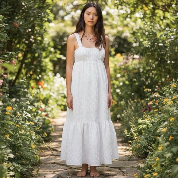 Zara Dresses & Skirts - Zara Babydoll Womens Medium Voluminous Textured White Blogger Fav Midi Dress